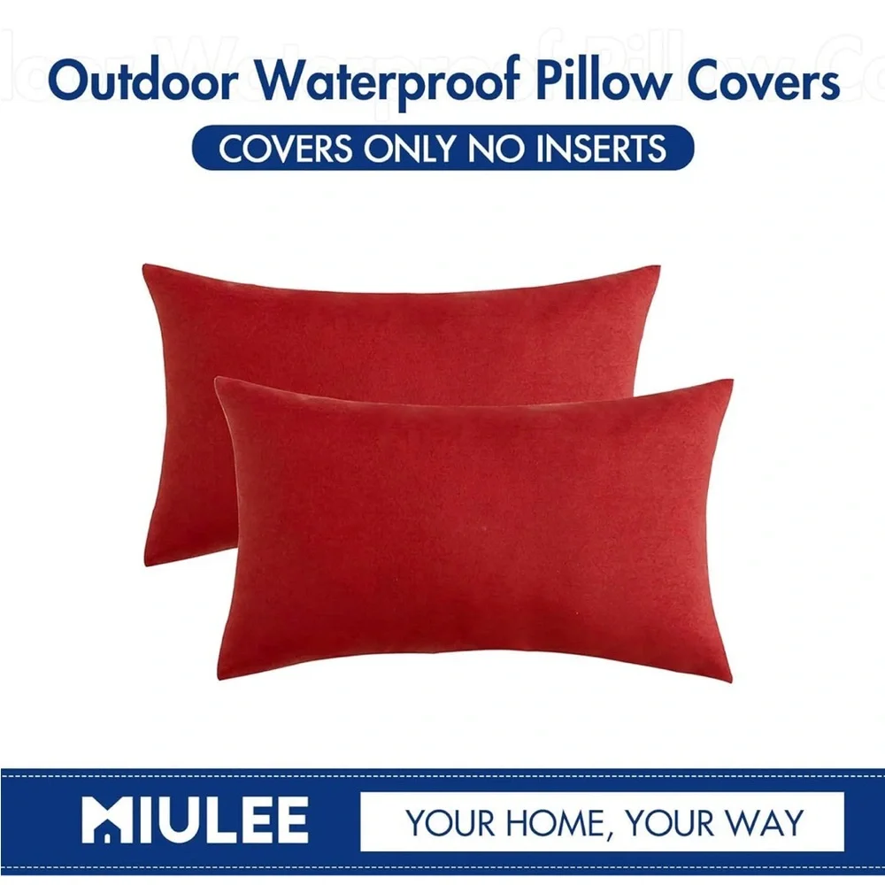 NIB MIULEE Pack of 2 Outdoor Solid Waterproof Pillow Covers Linen